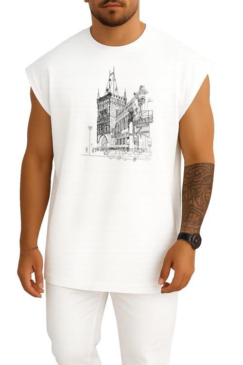 Oversize Old Town Prague Elements - Çek Cumhuriyeti Göğüs Tasarımlı Atlet