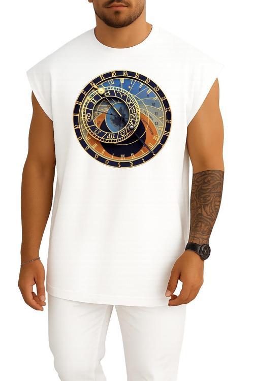 Oversize Prague Astronomical Clock Old Town Göğüs Tasarımlı Atlet