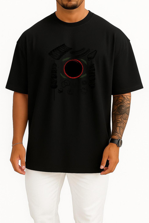 Oversize Mangal - Barbekü Göğüs Tasarımlı Unisex T-Shirt