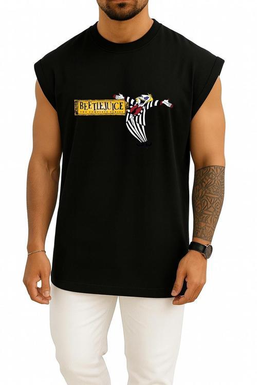 Oversize Beetlejuice Cartoon Television Show Göğüs Tasarımlı Atlet