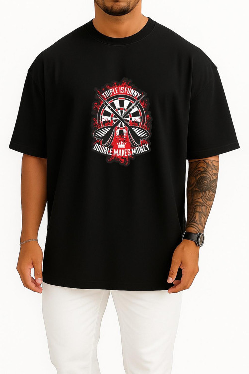 Oversize Triple İs Funny Double Makes Money Göğüs Tasarımlı Unisex T-Shirt