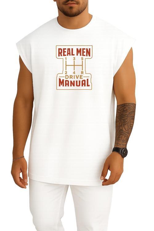 Oversize Gerçek Adamlar Manuel Araba Kullanır Göğüs Tasarımlı Atlet