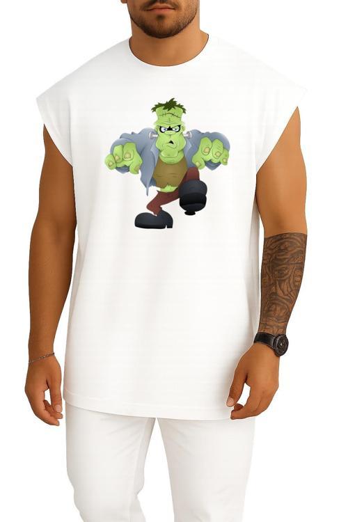 Oversize Monster Frankenstein Halloween Göğüs Tasarımlı Atlet