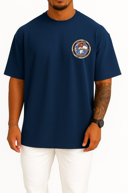 Oversize Tcg Bafra F505 Savaş Gemisi Cep ve Sırt Tasarımlı Unisex T-Shirt