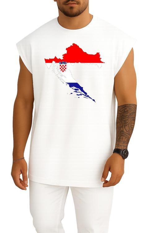 Oversize Hırvatistan Haritası Göğüs Tasarımlı Atlet