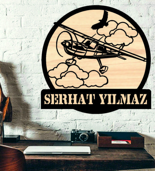 Cessna Planör Ahşap Duvar Tablo