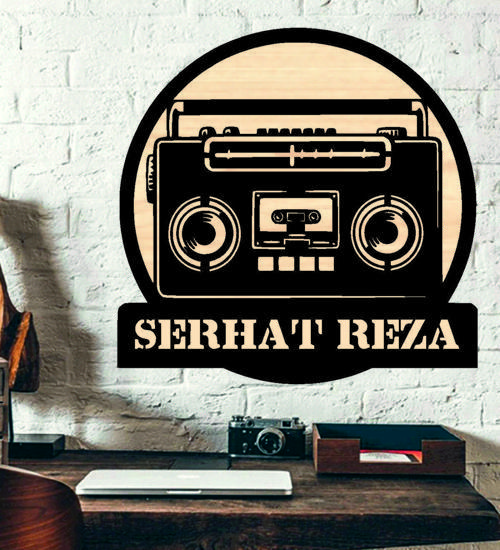 Kasetçalar Radyo Nostalji Temalı Ahşap Duvar Tablo