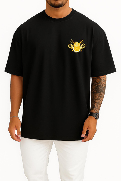 Oversize Dalgıç Başlığı Cep ve Sırt Tasarımlı Unisex T-Shirt
