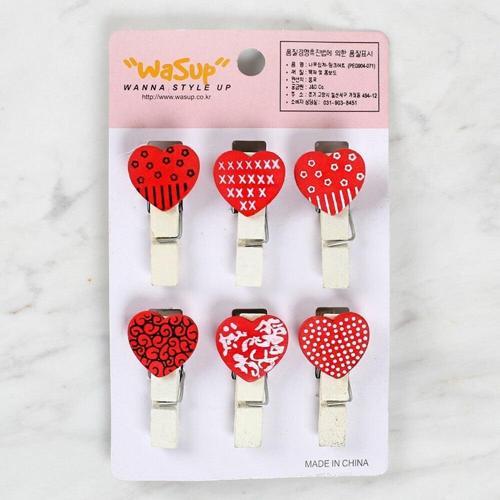 Dekoratif Kırmızı Kalp Desenli Mandal 6lı