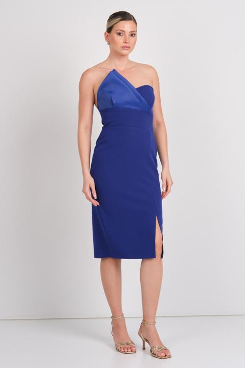 Kadın Straplez Yırtmaçlı Midi Abiye Elbise 1864 Saks