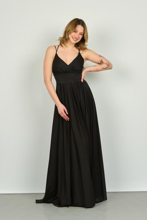 Kadın Derin Yırtmaçlı Saten Abiye Elbise 5924047 Siyah