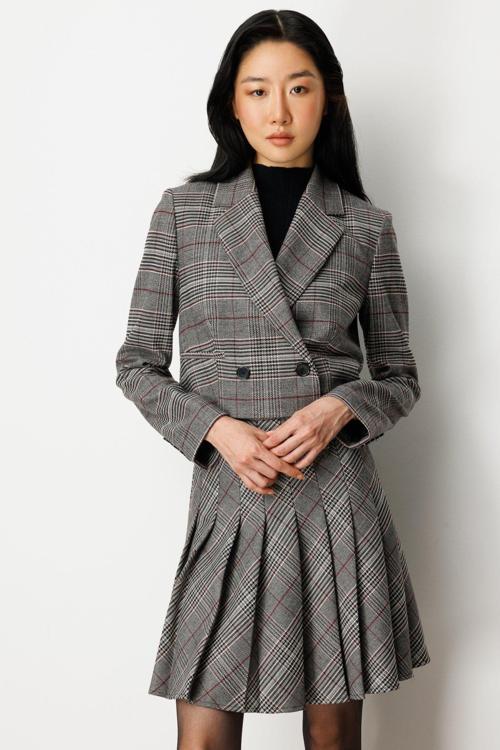 Kadın Ekoseli Crop Ceket 5075 Siyah