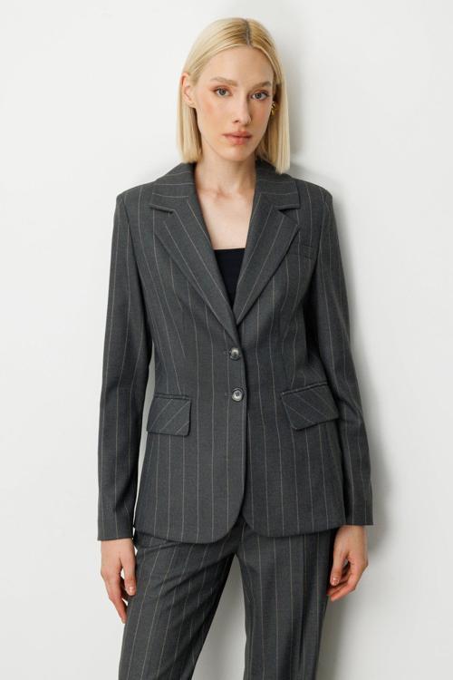 Kadın Çizgili Kapak Cepli Ceket 5127 Antrasit