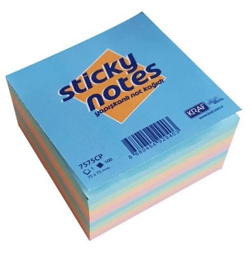 Yapışkanlı Not Kağıdı Küp Blok 75x75 mm. 400 Yaprak PASTEL RENKLER