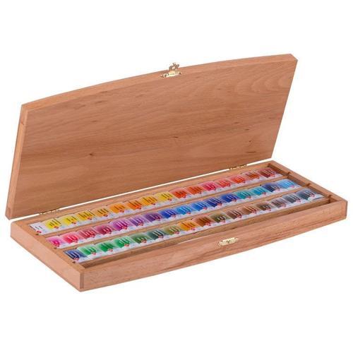 White Nights Tam Tablet Sulu Boya Seti 48 Renk Lüks Kayın Ahşap Kutu