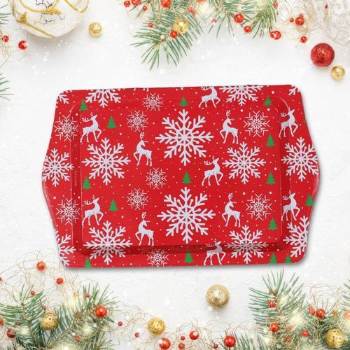 Kırmızı Geyikli Kar Tanesi Mini Metal Tepsi