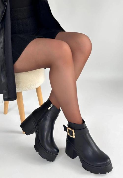 Pinma Siyah Cilt Topuklu Bot