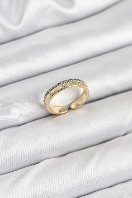 Pirinç Gold Renk Sıralı Zirkon Taşlı Kutup Yıldızı Model Kadın Yüzük - EBJ250927W37923