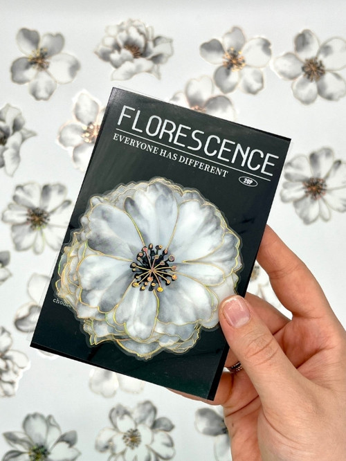 Florescence Altın Yaldızlı Siyah-Beyaz Özel Tasarım Şakayık Çiçeği Sticker Seti/20 Adet/Etiket/Çıkartma