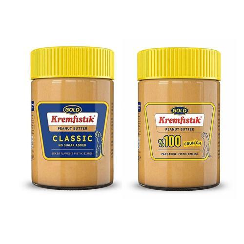 Gold Fıstık Ezmesi 340 gr Şekersiz ve %100 Crunch Parçacıklı 2 li Paket