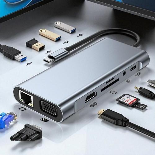 Type-c To Hdmı Rj45 Type-c Sd Kart Usb 3.0 X 2 Vga Macbook 11in1 Çevirici Adaptör