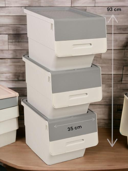 MT04 Freebox 33 Litre Beyaz Gri Tekerlekli 3*33 Lt 3'lü Set Organizer