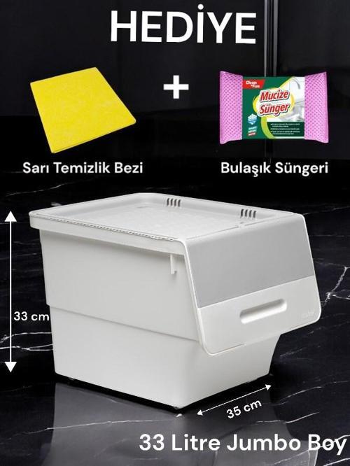 Motek TCH-MT04 33 Litre Beyaz Gri Tekerlekli Tekli Organizer + Temizlik Seti