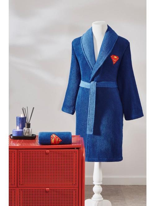 Superman Hero Lisanslı Lacivert Şal Yaka Bornoz Seti L - 9285