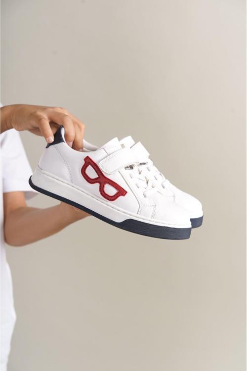 1011 - Glasses-X Çocuk Ayakkabı Beyaz Kırmızı Lacivert