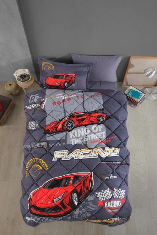 Ranforce %100 Pamuk Tek Kişilik Uyku Seti (Lastikli Çarşaflı) Racing Team