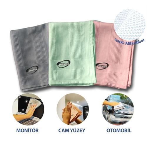 İz Bırakmayan Mikrofiber Temizlik Bezi 3'lü Set Cam ve Ayna Silme Toz Alma Temizlik Bezi (5250)