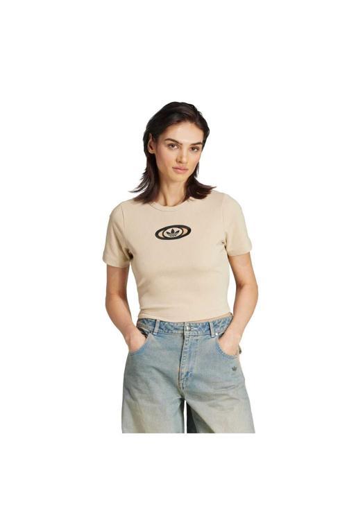 Cut Out Rıb Kadın Bej Tişört Kc8803