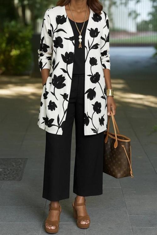 MDB Kadın Uzun Kollu önü Açık Modal Ceket Kolsuz Viskon Iki Iplik Bluz Ve Pantolon üçlü Takım