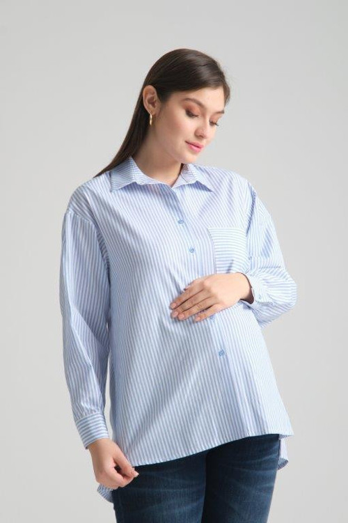 B103-Pamuk Çizgili OwerSize Hamile Gömlek