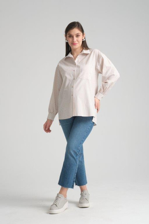 B103-Pamuk Çizgili OwerSize Hamile Gömlek