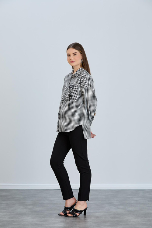 11206-Rahat Kesim Spor Cepli Ekose Hamile Gömlek