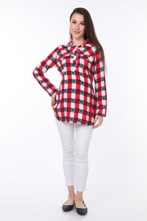 4068-Viskon Ekose Hamile Gömlek