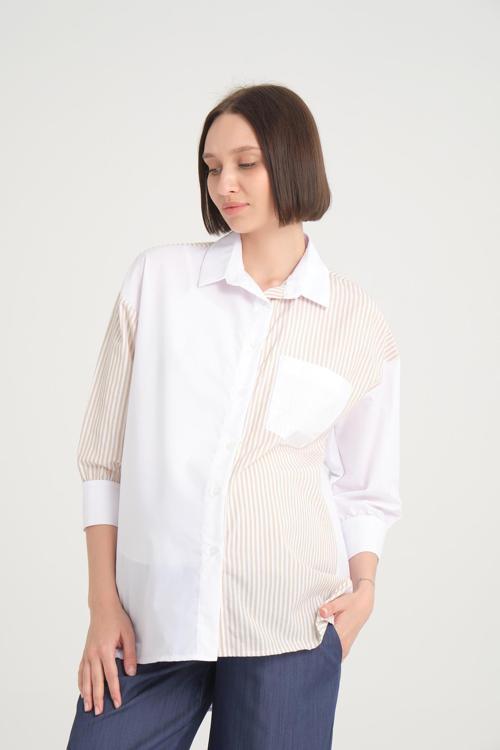 B104-Yarım Kol Çizgi Kombin Pamuklu Hamile Gömlek-Tunik