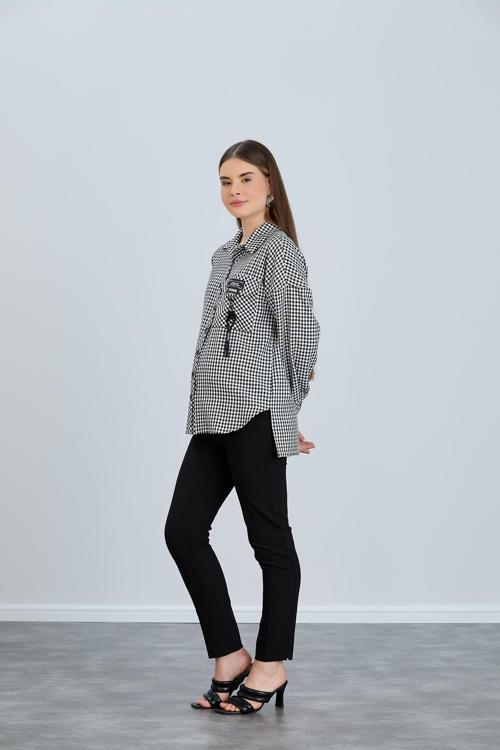 11206-Rahat Kesim Spor Cepli Ekose Hamile Gömlek