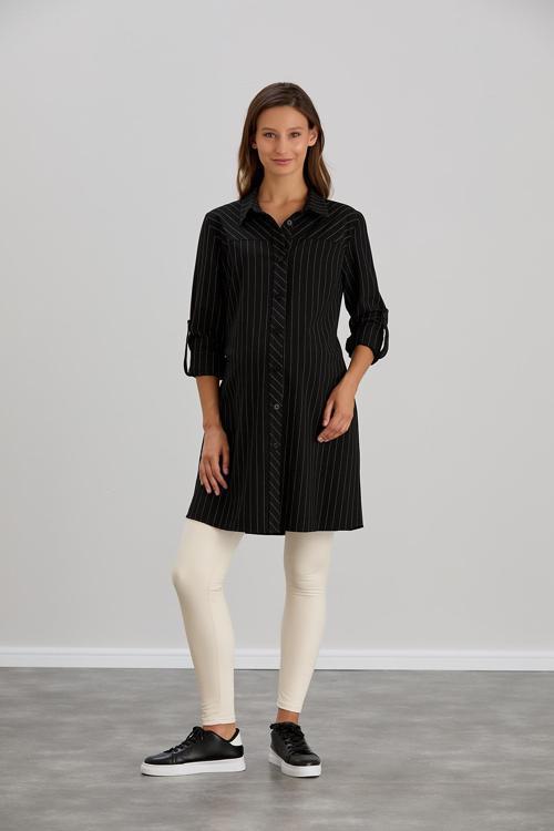 4546-Çizgili Verev Kesim Hamile Giyim Gömlek-Tunik