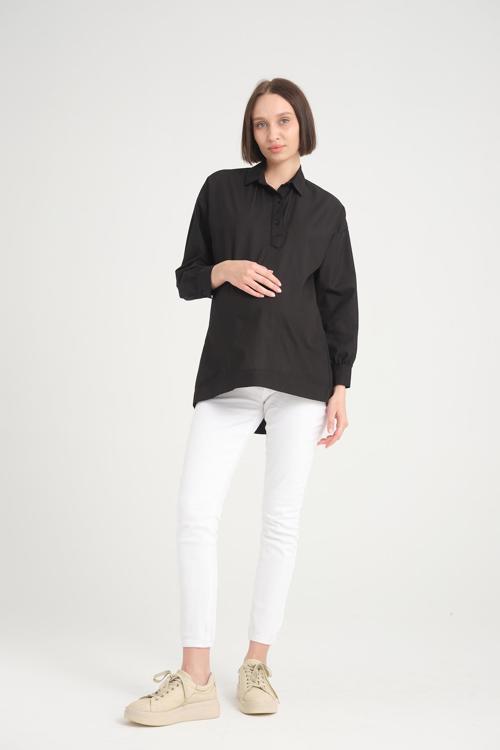 B113-Yarım Patlı Emzirme Detay Pamuk Hamile Gömlek-Tunik