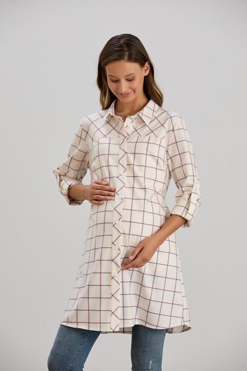 4547-Ekose Verev Kesim Hamile Giyim Gömlek-Tunik