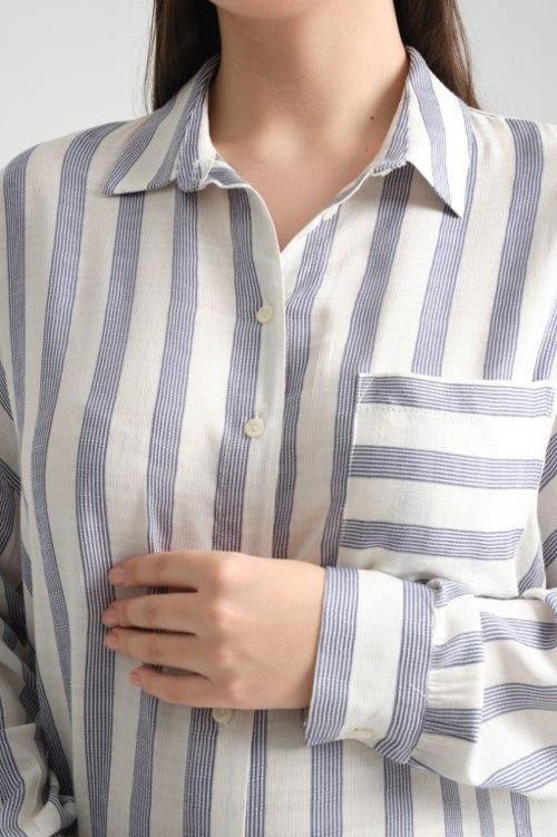 B005-Çizgili Viskon OwerSize Hamile Gömlek