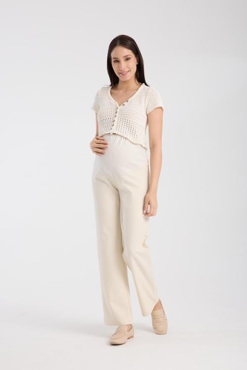 4564-Esnek Karın Banlı Hamile Giyim Bol Paça Kumaş Pantolon