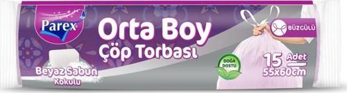 Büzgülü Çöp Torbası Beyaz Sabun Kokulu Orta Boy 15'Li