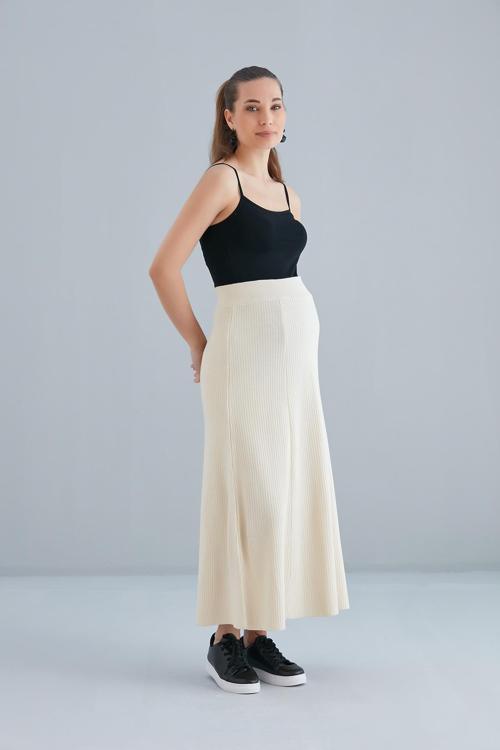 4535-Triko Palaza Parçalı Hamile Çan Etek