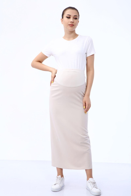 6222-Kapalı Pile Hamile Kumaş Kalem Etek