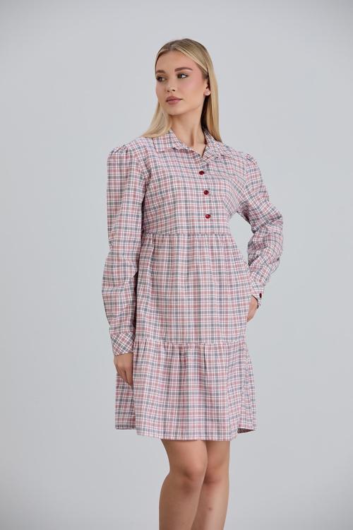 115-Ekose Emzirme Detay Pamuk Hamile Tesettür Tunik-Elbise