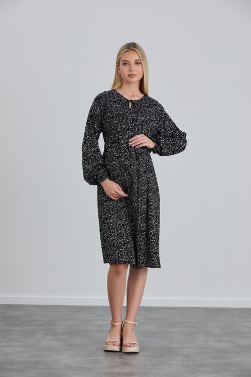 4545-Bağlamalı Yaka Çıtır Çiçeki Hamile Viskon Tunik-Elbise