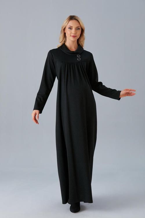 252-Degaje Yaka Düğmeli Hamile Maxi Elbise